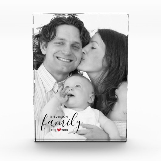 黒いファミリ名のセット。年の赤いハート家族の写真 フォトブロック (正面)