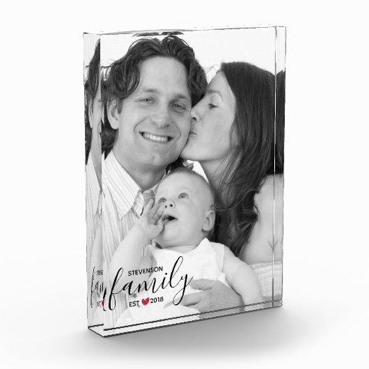 黒いファミリ名のセット。年の赤いハート家族の写真 フォトブロック (左)