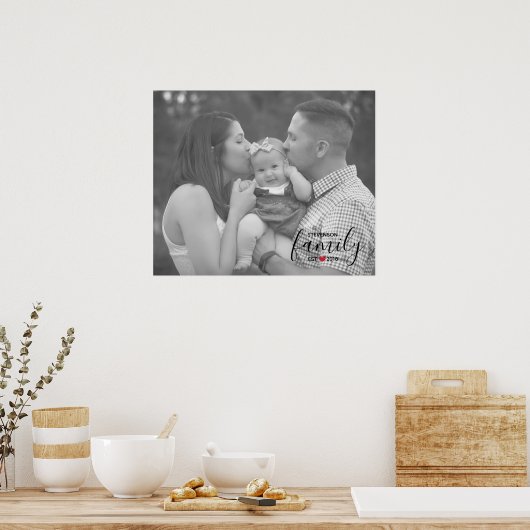 黒いファミリ名のセット。年の赤いハート家族の写真 ポスター (キッチン)