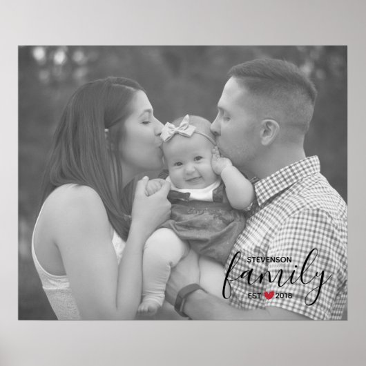 黒いファミリ名のセット。年の赤いハート家族の写真 ポスター (正面)