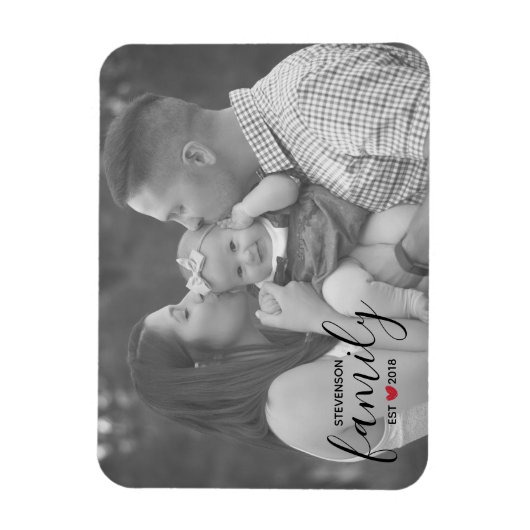 黒いファミリ名のセット。年の赤いハート家族の写真 マグネット (縦)