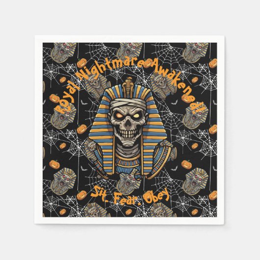 🖤 黒いファラオのミイラのナプキン 🎃👑 スタンダードカクテルナプキン (正面)