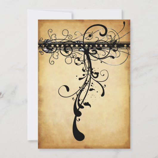 黒いファンキー渦エレガント結婚式招待状 招待状 (裏面)