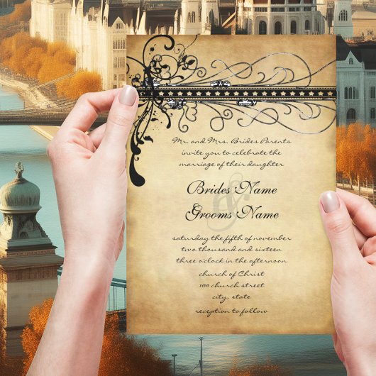 黒いファンキー渦エレガント結婚式招待状 招待状