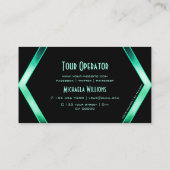 黒いファンシーティール(緑がかった色)のロゴ付きカッコいいパターン 名刺 (裏面)