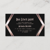 黒いファンシー幾何学模様とカッコいいバラ金ゴールドとロゴ 名刺 (裏面)