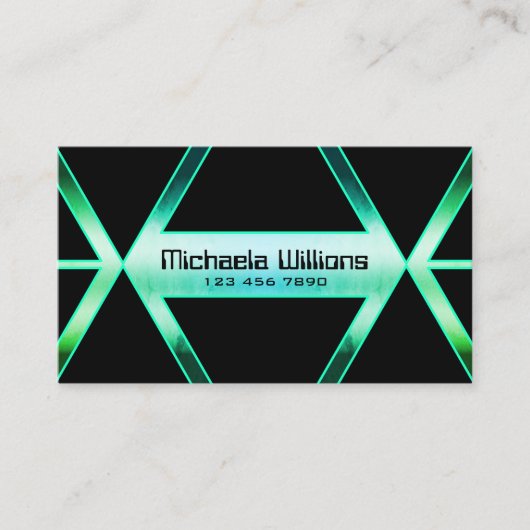 黒いファンシー輝きティール（緑がかった色）パターン（の模様が）あるアイキャッチ 名刺 (正面)