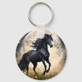 黒いファンタジーの馬が月の前に キーホルダー (裏面)
