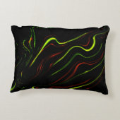 黒いファンドに派手な緑と赤の長い波状の痕跡 アクセントクッション (裏面)