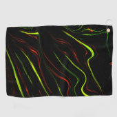黒いファンドに派手な緑と赤の長い波状の痕跡 ゴルフタオル (横)