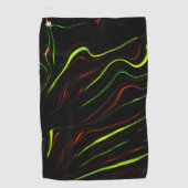 黒いファンドに派手な緑と赤の長い波状の痕跡 ゴルフタオル (正面)