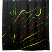 黒いファンドに派手な緑と赤の長い波状の痕跡 シャワーカーテン (正面)