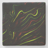 黒いファンドに派手な緑と赤の長い波状の痕跡 ストーンコースター (正面)
