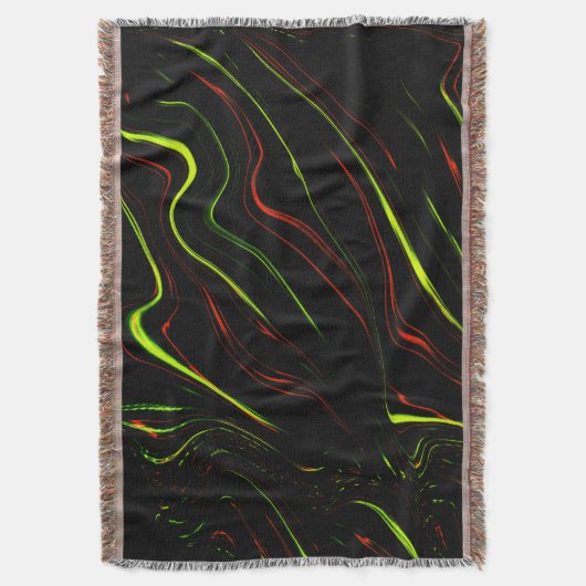 黒いファンドに派手な緑と赤の長い波状の痕跡 スローブランケット (正面縦)