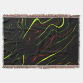 黒いファンドに派手な緑と赤の長い波状の痕跡 スローブランケット (正面)