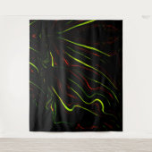 黒いファンドに派手な緑と赤の長い波状の痕跡 タペストリー (正面)