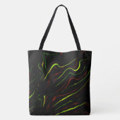 黒いファンドに派手な緑と赤の長い波状の痕跡 トートバッグ (裏面)