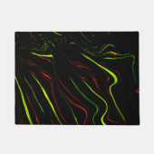 黒いファンドに派手な緑と赤の長い波状の痕跡 ドアマット (正面)
