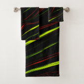 黒いファンドに派手な緑と赤の長い波状の痕跡 バスタオルセット (インサイチュ)