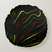 黒いファンドに派手な緑と赤の長い波状の痕跡 ラウンドクッション (正面)
