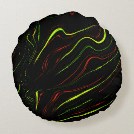 黒いファンドに派手な緑と赤の長い波状の痕跡 ラウンドクッション