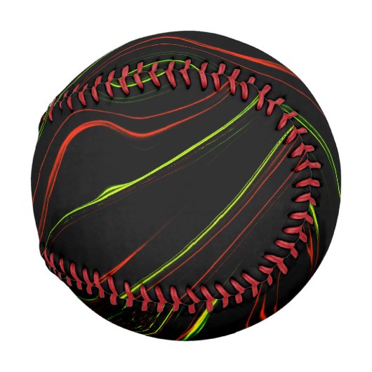 黒いファンドに派手な緑と赤の長い波状の痕跡 野球ボール (正面右)