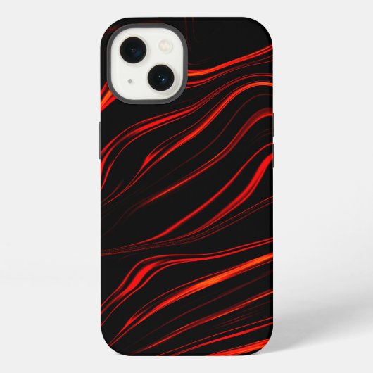 黒いファンドの赤い波状のトレース iPhoneケース (裏面)
