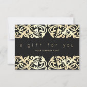 黒いフェイクギフト券の金ゴールドフレームの輝き (正面)