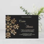 黒いフェイク冬の結婚式のシックな金ゴールドスノーフレーク 招待状 (スタンド正面)