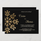 黒いフェイク冬の結婚式のシックな金ゴールドスノーフレーク 招待状 (正面/裏面)