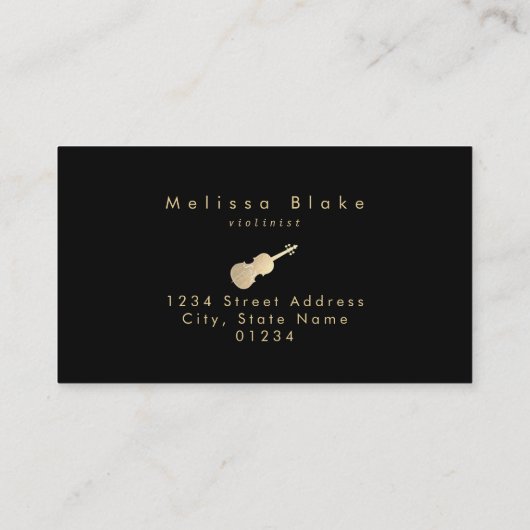 黒いフェイク名刺に金ゴールドバイオリン 名刺 (裏面)