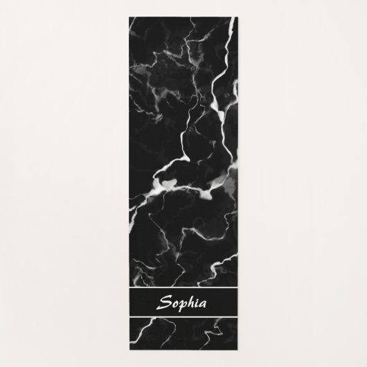 黒いフェイク大理石のテクスチャの名前をカスタムする ヨガマット (正面)