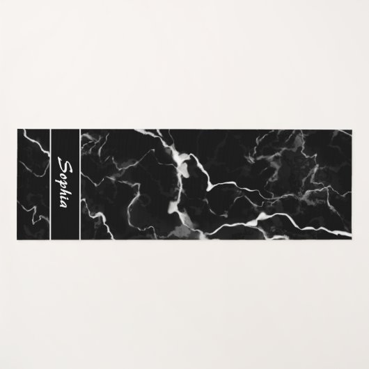 黒いフェイク大理石のテクスチャの名前をカスタムする ヨガマット (正面(横))