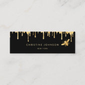 黒いフェイク背景に金ゴールド箔のビーと蜂蜜 スキニー名刺 (正面)