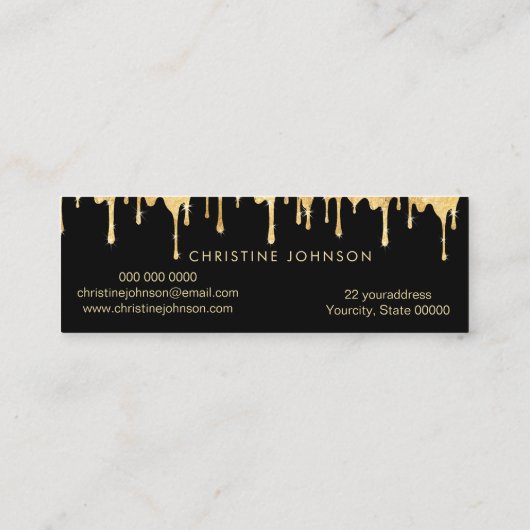 黒いフェイク背景に金ゴールド箔のビーと蜂蜜 スキニー名刺 (裏面)