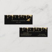 黒いフェイク背景に金ゴールド箔のビーと蜂蜜 スキニー名刺 (正面/裏面)