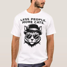 黒いフェドーラ帽の猫が少ない人々より多い Tシャツ