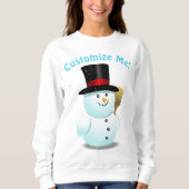 黒いフェルトのシルクハットが付いているかわいい雪だるま スウェットシャツ (正面)