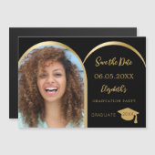 黒いフォトアーチ卒業式Dateカードを保存 マグネット招待状 (正面/裏面)