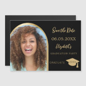 黒いフォトアーチ卒業式Dateカードを保存 マグネット招待状 (正面/裏面)
