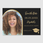 黒いフォトアーチ卒業式Dateカードを保存 マグネット招待状 (正面)