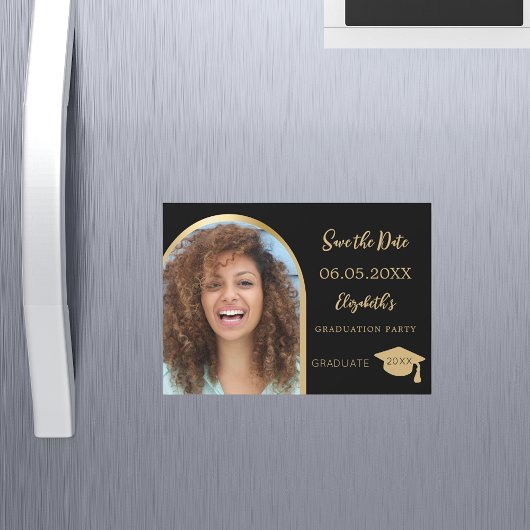 黒いフォトアーチ卒業式Dateカードを保存 マグネット招待状