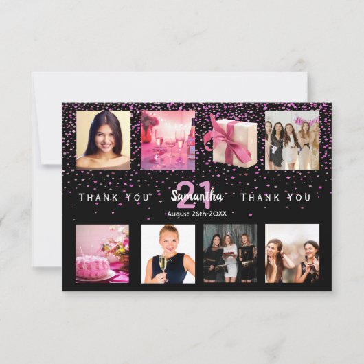 黒いフォトコラージュの誕生日サンキューカード (正面)