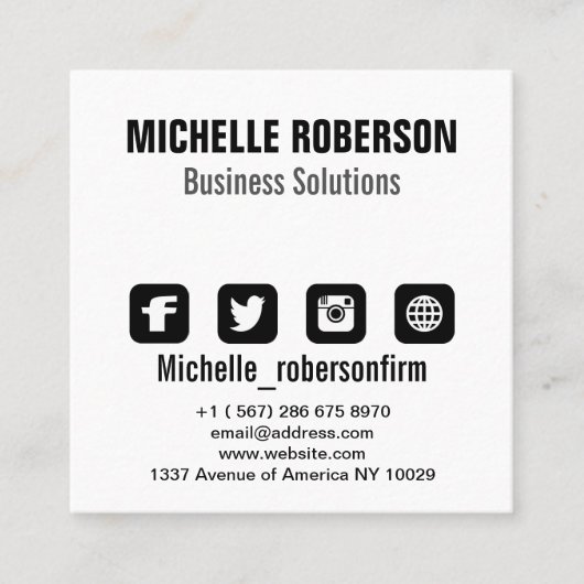 黒いフォント、qrコードと白い背景の記号 スクエア名刺 (正面)