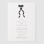 黒いフォーマルリボンのフォー結婚マのオーバーレイ ベラム紙招待状 (正面)