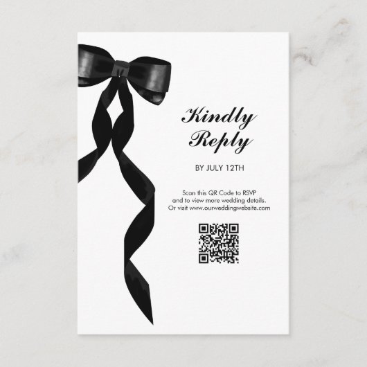 黒いフォーマルリボンエレガントな結婚式 エンクロージャーカード (正面)