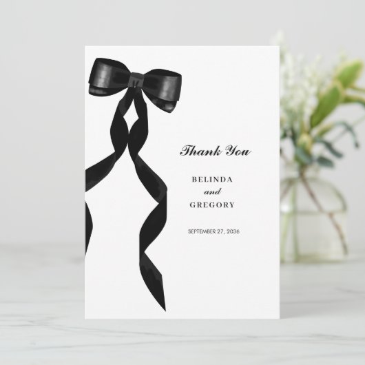 黒いフォーマルリボンエレガントな結婚式 サンキューカード (スタンド正面)