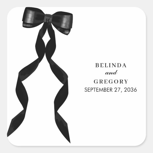 黒いフォーマルリボンエレガントな結婚式 スクエアシール (正面)