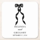 黒いフォーマルリボンエレガントな結婚式 スクエアペーパーコースター (正面)