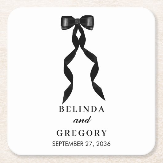黒いフォーマルリボンエレガントな結婚式 スクエアペーパーコースター (正面)